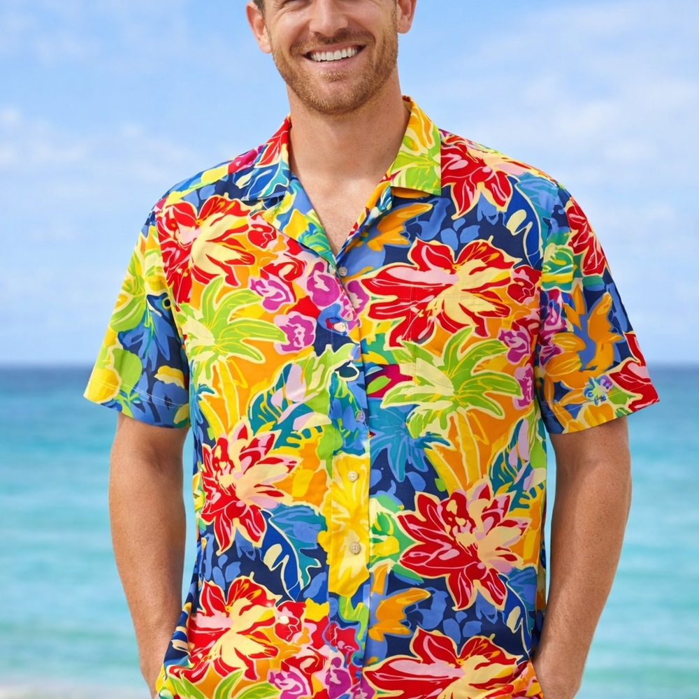 Unisex Tropical Floral Short-Sleeve Shirt - Multicolored Resort, Cruise, Vac